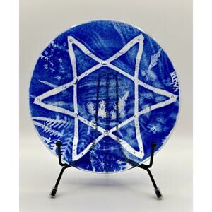 Edwin Walter Fused Glass Bowl Star Of David 7” Blue Signed
